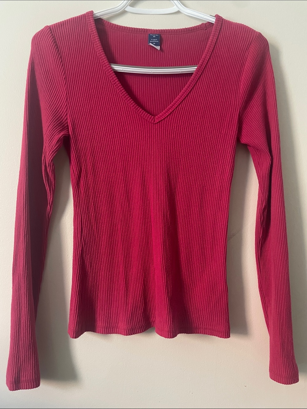 Old Navy Plush Tee Ribbed V-Neck Long Sleeve Top Berry Pink XS